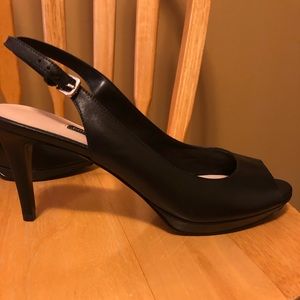 Open toe sling back heels